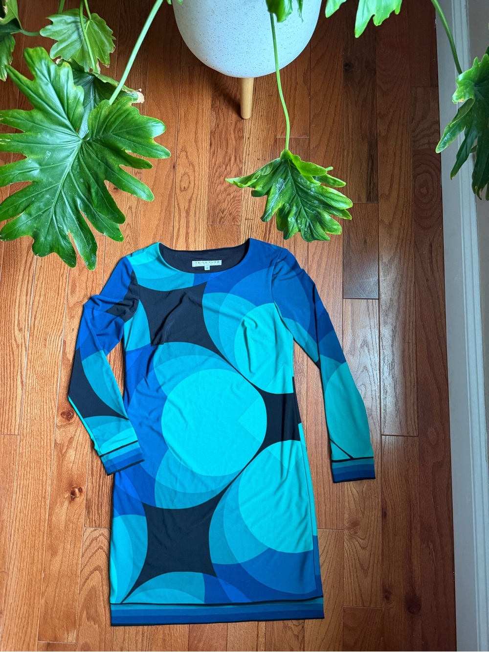 Trina Turk Black & Blue Colorblock Neckline Dress